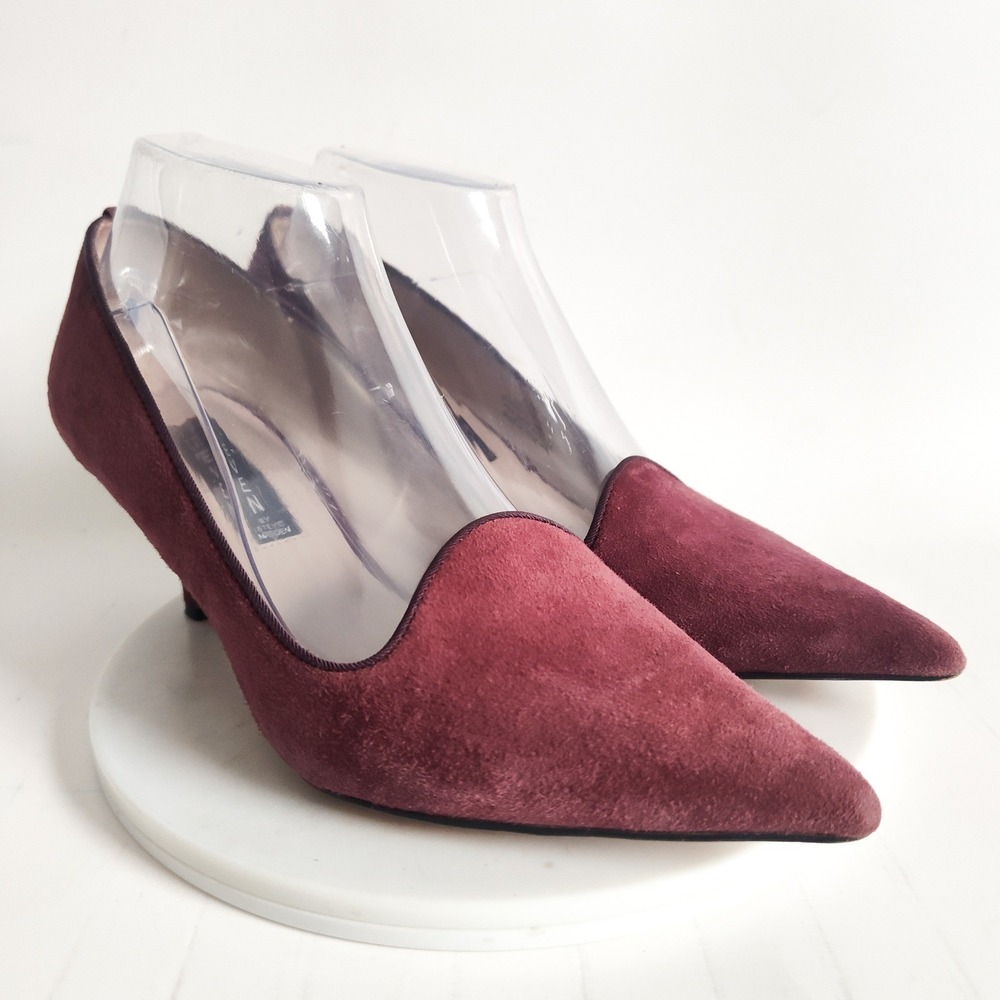 Steve Madden Pumps 7.5 Kitten‎ Heels Burgundy Suede Pointed Toe Notched Corry